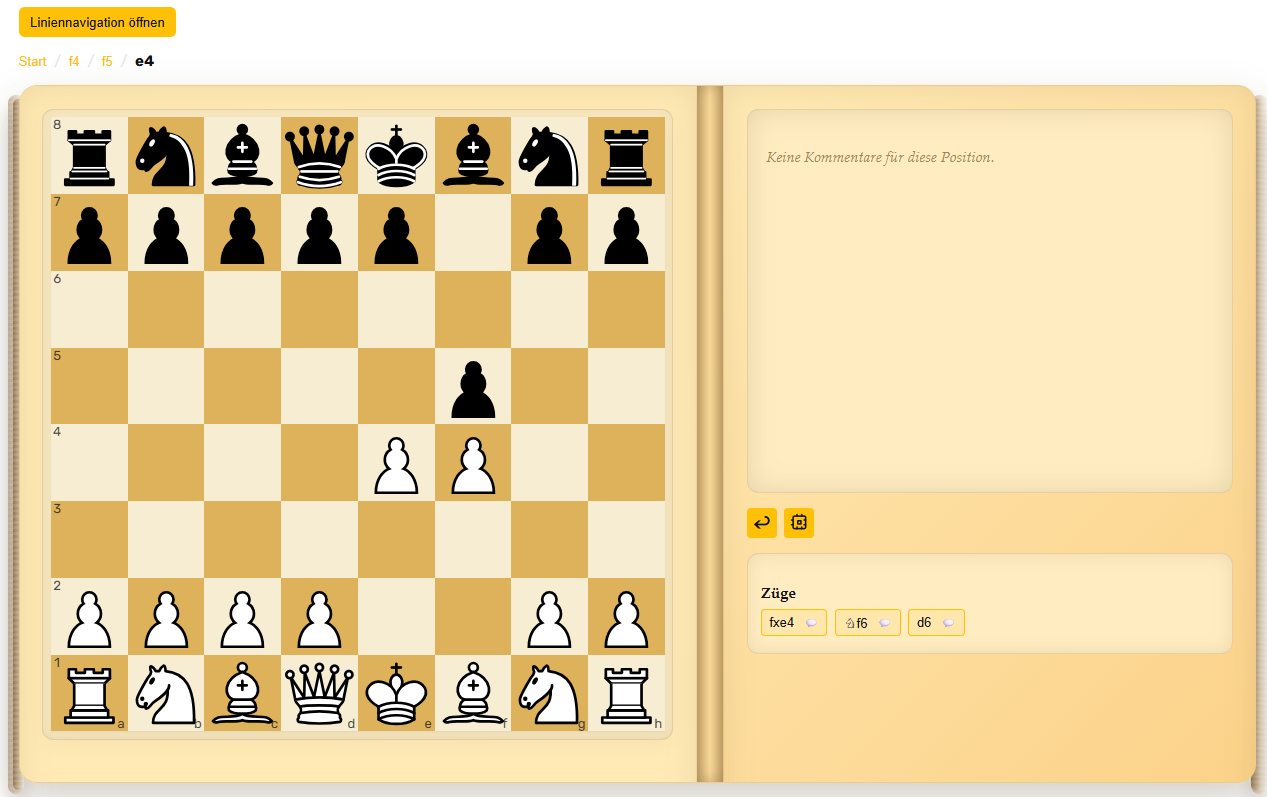 Bird-Spiegelpartie: Gambitidee mit f4 f5 und frühem e4-Vorstoß