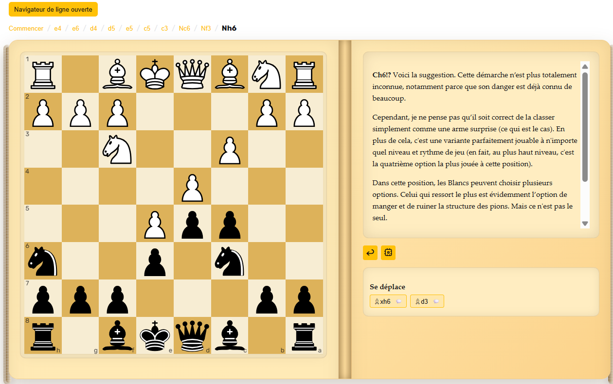 Variante d’Avance avec plan ...Nh6 dans la Française